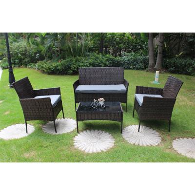 China Modern tempered glass in black leisure and comfortable patio garden furniture rattan set for sale