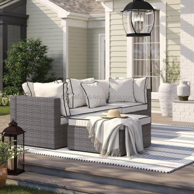 China 4 Piece Modern Outdoor Patio Rattan Sectional Sofa With Cushions Conversation Garden Wicker Sofa Set Furniture for sale