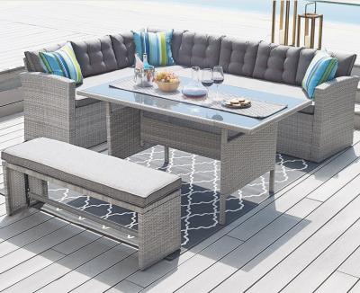 China 4 Piece Modern Patio Corner Sectional Sofa Dining Set Outdoor Wicker Conversation Set for sale