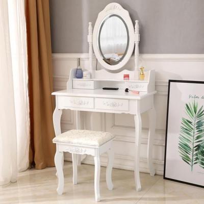 China (Other) Adjustable Wooden Makeup Vanity Table and Stool Set with Lighted Mirror for sale