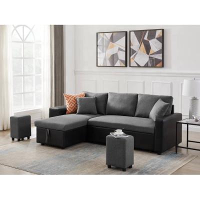 China Convertible Sectional Corner Sofa Bed With Storage Sofa Chair With Pull Out Couch And 2 Stools L Form Sofa Bed for sale