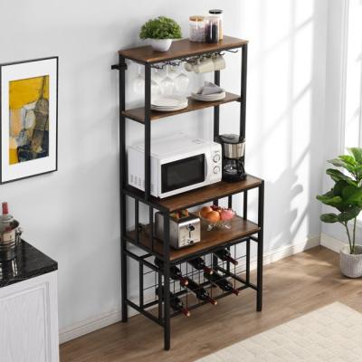 China Adjustable Wine Rack Cabinet 4-Tier Freestanding Kitchen Vinotheque Floor With Industrial Wine Storage And Glass Rack Wine Racks Rack for sale