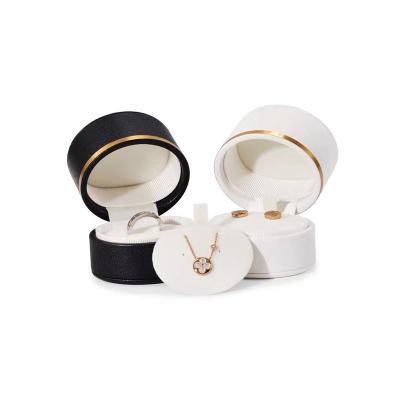 China Jewelery Newly Packaging Round Shape PU Leather Jewelry Set Fashion Design Round Shape PU Leather Boxes For Ring Necklace for sale