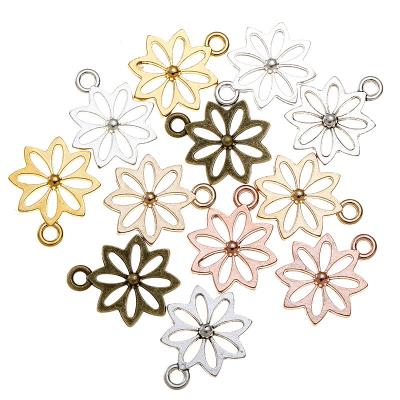 China 200pcs/bag TRENDY Double Sided Antique Jewelry Charm Tibetan Silver Color Hollew Flower Pendants Making DIY Handmade Craft Q1149 for sale