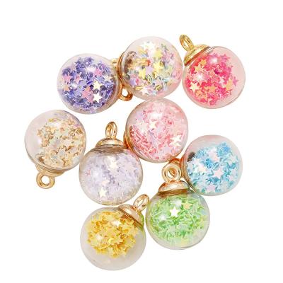 China FASHIONABLE Charms Star Sequins Transparent Glass Ball 16mm Pendants Crafts Making Findings Handmade Jewelry DIY For Earrings Necklace for sale