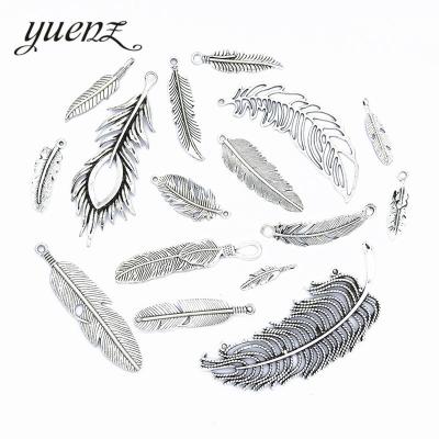 China Vintage Mixed 16 Pcs/Set Antique Silver Color Feather Charms Zinc Alloy Necklace, Earring Bracelet Handmade Jewelry DIY U039 for sale