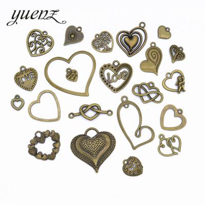 China 22pcs/bag Vintage Mixed Bronze Heart Shaped Charms Pendants For Bracelet Necklace DIY Jewelry Making Necklace Bracelet Accessories U033 for sale