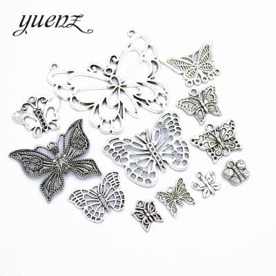 China Vintage 12PCS/set Mix Color Butterfly Charm Fit Metal Antique Silver Necklace Ring Bracelet Pendant Jewelry Making U014 for sale