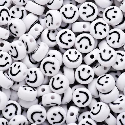 China Multicolor Acrylic Smiley Face Beads For DIY Bracelet Jewelry Making Accessories Plastic Flat Round Cartoon Smile Beads for sale