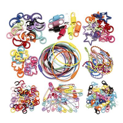 China Multi-colors Mixed Alloy Open Rings Lobster Clasp Hooks Ball Chains DIY Jewelry Making Findings V116 for sale