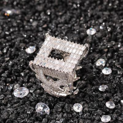 China Fashion diamond ring hip hop men's ring hollow back police new hip hop square zirconia big for sale