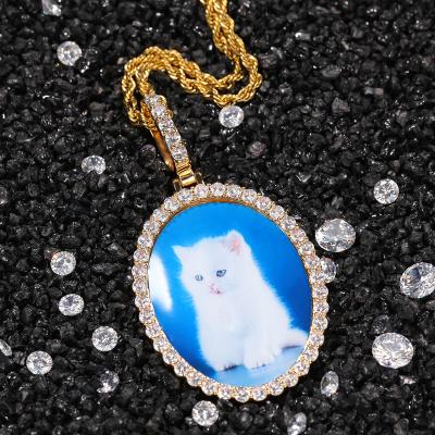 China Hip Hop Hip Hop Photo Customized Necklace Gold Plated Diamond Pendant Necklace Jewelry Solid Oval for sale