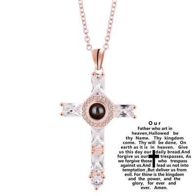 China Environmentally friendly European and American border selling new projecting crystal cross necklace clavicle pendant chain for sale