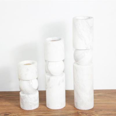 China European Style European White Stone Cylindrical Marble Candlestick For Restaurant Table Decoration Home Candle Holder for sale