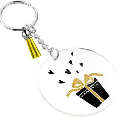 China Multicolor Key Chain Unisex Clear Acrylic White Round Souvenir Handwork DIY Tassel Key Chain Set for sale