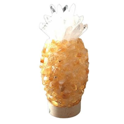 China Hot Selling China Natural Purple Amethyst Wood Base Quartz Crystal Pineapple Shaped Night Light For Decoration for sale