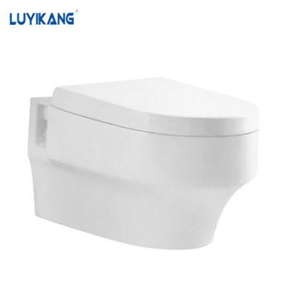 China Double-flux Y5101 Bathroom Wall Rimless Ceramic Hung Toilet Bowl P-trap Price Voucher Popcorn Rinse Bow for sale