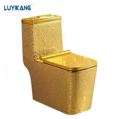 China Double-flush MT11 WC Ceramic Toilet Lavatory Sanitary Gold and White Diamond Golden Toilet Compounding Toilet Set for sale