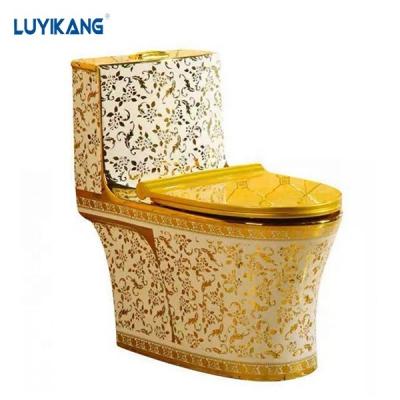 China New Design Double-flux MT10 Luxury Gold King Gold Color Toilet One-piece Electroplating Bowl Bathroom Bowl for sale