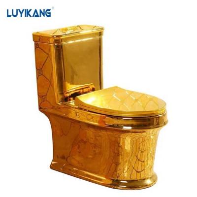 China MT05 Double-Flow Bathroom Sanitary One Piece Gold Plated Toilet Swirl One Piece Toilet for sale