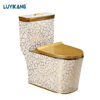 China MT04 Double-Flow Gold Plated Ceramic Bathroom Gold Toilet and Sink Set WC Sanitary Ware Siphonic One-Piece Toilet for sale