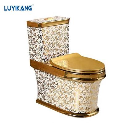 China MT03 Double-Flow Ware Commode Toilet Wholesale Gold Plated Sanitary Wc Clip Gold Color One Piece Ceramic Toilet for sale