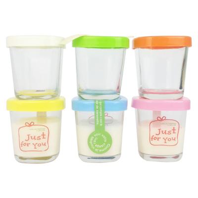 China High Quality 150ml 5oz Clear Square Baby Dessert Jar Glass Milk Jars Yogurt Bottles With Plastic Caps for sale