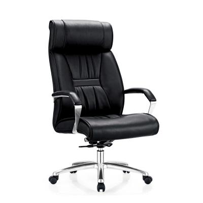 China High Back Genuine Leather Office Manager Chair Adjustable Modern Luxury Black Boss Chair (Height) for sale