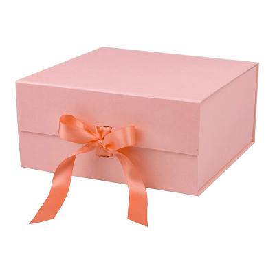 China Wholesale Recyclable Luxury Folding Black Magnet Drawer Ribbon Design Packaging Gift Custom Paper Box Pink for sale