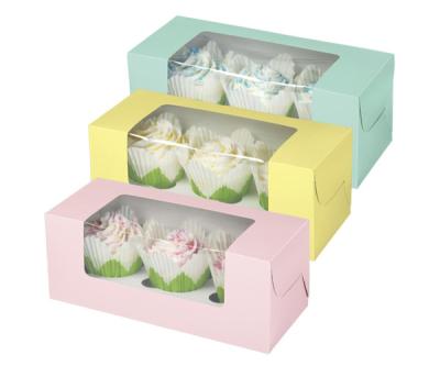 China Printed Recyclable White Paperboard Logo Transparent Cupcake Packaging Custom Paper Box Mini Paper Box for sale