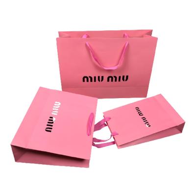 China Custom Recyclable With Logo Pink Clothing Shopping Customize Thank You Gift Boutique Paper Bags for sale