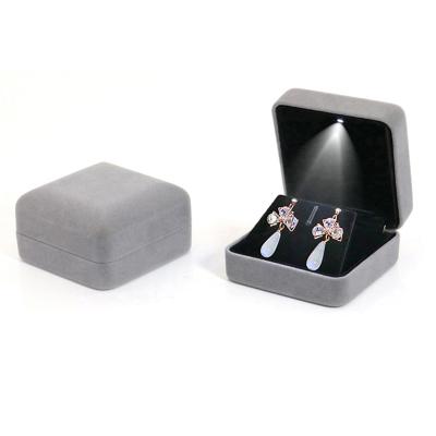 China Product Packaging Luxury Custom Logo Jewelry Black Gray Led Light Jewelry Packaging Gift Paper Box For Bracelet Jade Necklace Ring for sale