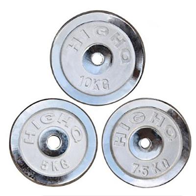 China Universal Barbell Plate Silver Chrome Plated Cast Iron Weightlifting Dish Barbell for sale