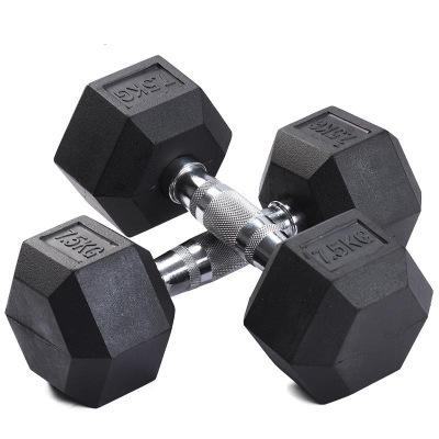 China Durable Black Rubber Coated Dumbbell Strength Training Hex Dumbbell Home Dumbbell Set Weightlifting Fitness for sale