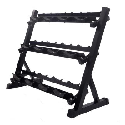 China Easy-to-use hot sale fitness equipment three-layer hexagonal dumbbell rack rubber-coated dumbbell rack for sale