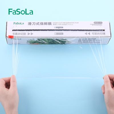 China FaSoLa Moisture Proof 90m Safe and Fast Food Kitchen Household Disposable Storage Cutting Plastic Wrap for sale