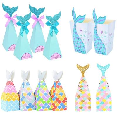 China Biodegradable Mermaid Tail Paper Candy Box Gift Bags Popcorn Boxes Kids Mermaid Birthday Party Decoration Small Paper Box for sale