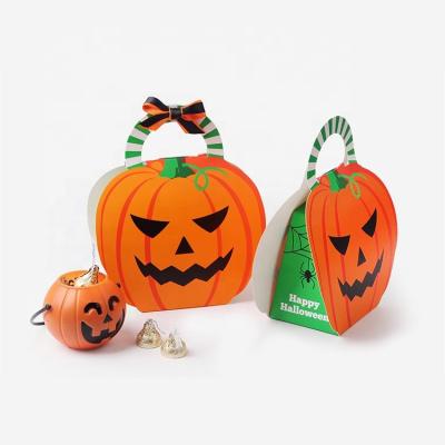 China Custom Biodegradable Halloween Candy Box Cartoon Pumpkin Gift Box Christmas Cookie Candy Craft Packaging Cute Ghost Paper Box With Handle for sale