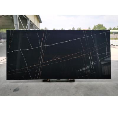 China Modern High Quality Artificial Black Quartz Quartz Vanity Top Gold Calacatta Stone Price for sale