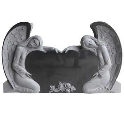 China Traditional Memorial Statue Hand Carve Angel Baby Double Heart Etching Headstone for sale