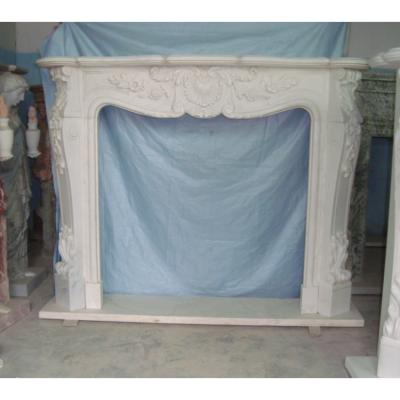 China Europe Traditional Wholesale Indoor White Limestone Marble Retro Ventless Fireplace For Decoration With Pillar for sale