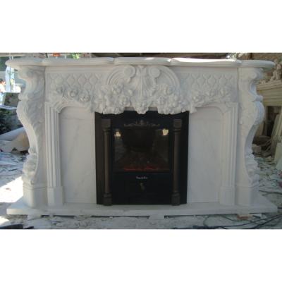 China Modern Large Mantals Traditional Antique White Frame Marble Surround Stone Mantel Indoor Fireplace For Sale for sale