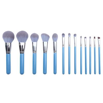 China Makeup Brush Set BLUE Wood Handle Makeup Brush Set 13 Pcs Hot Sale Cosmetic Brushes Custom Private Logo Makeup Brush Set for sale