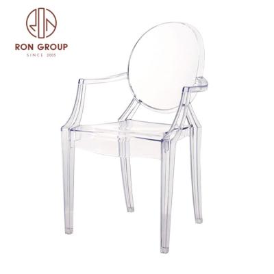 China Commercial Plastic Acrylic Crystal Wedding Party Modern Special PC Stacking Transparent Chair for sale