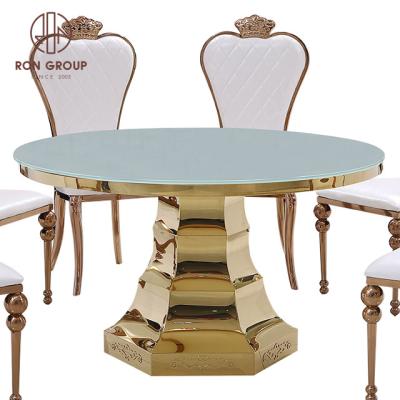 China Factory Modern Foshan Luxury Italian Modern Wedding Party Dining Table Round Gold Stainless Steel Glass Marble Dining Tables for sale