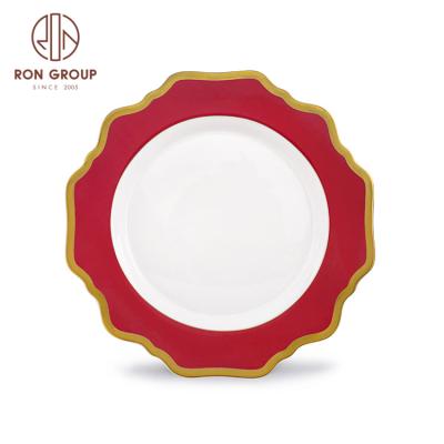 China 2020 Sustainable newcomer wedding decorationred color ceramic dinner plate set for sale