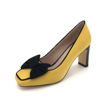 China Anti-Slippery Block Wide Heels Bowknot Women Shoes New Arrival Shoes Girls Pumps High Heels for sale