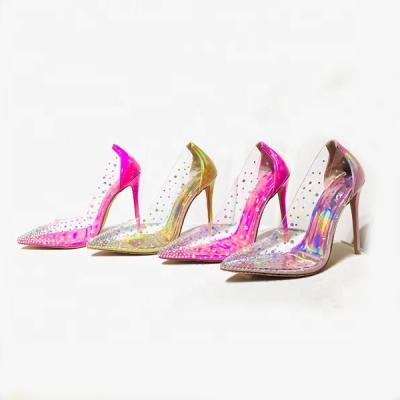 China Durable Hoslasenshoes Clear PVC With Rhinestones Fashion Luxury Diamond Colorful High Heel Shoes Pumps Wedding Shoes for sale