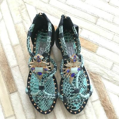 China Fantastic Blue Unique Women's Flat Snake Anti-Slip Sandals Flat Shoes for sale