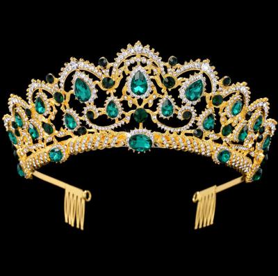 China Wholesale Blue and Green Comb Bridal Wedding Crystal Crown Wedding Studio Crown 51-80cm for sale